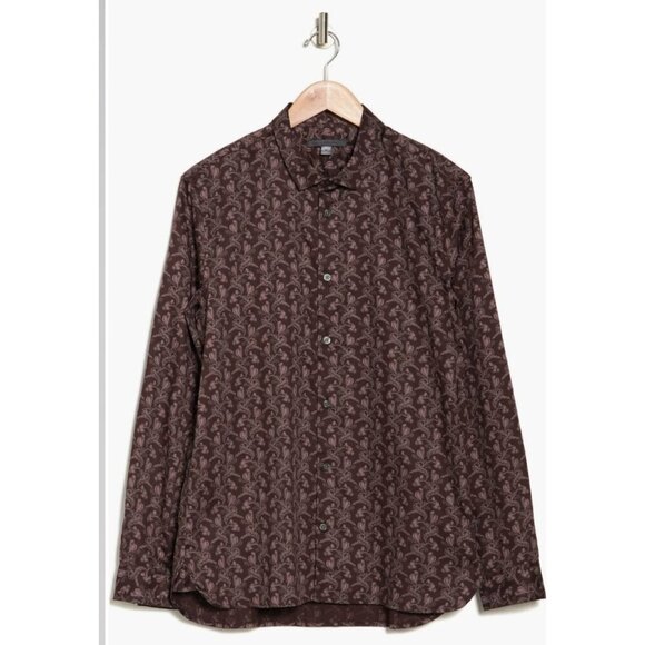 John Varvatos Mens Red Wine Ross Collared Floral Button Up Shirt Sz L New - Picture 7 of 10